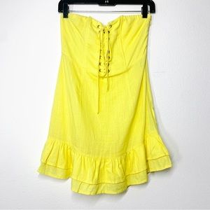 Bright Yellow Lace Up Corset Ruffle Mini Dress